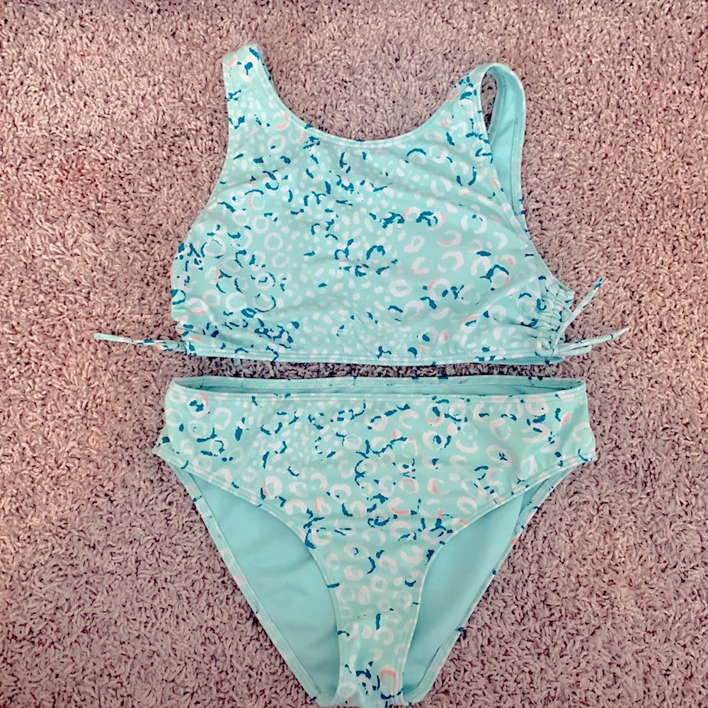 Two piece, aqua swimsuit